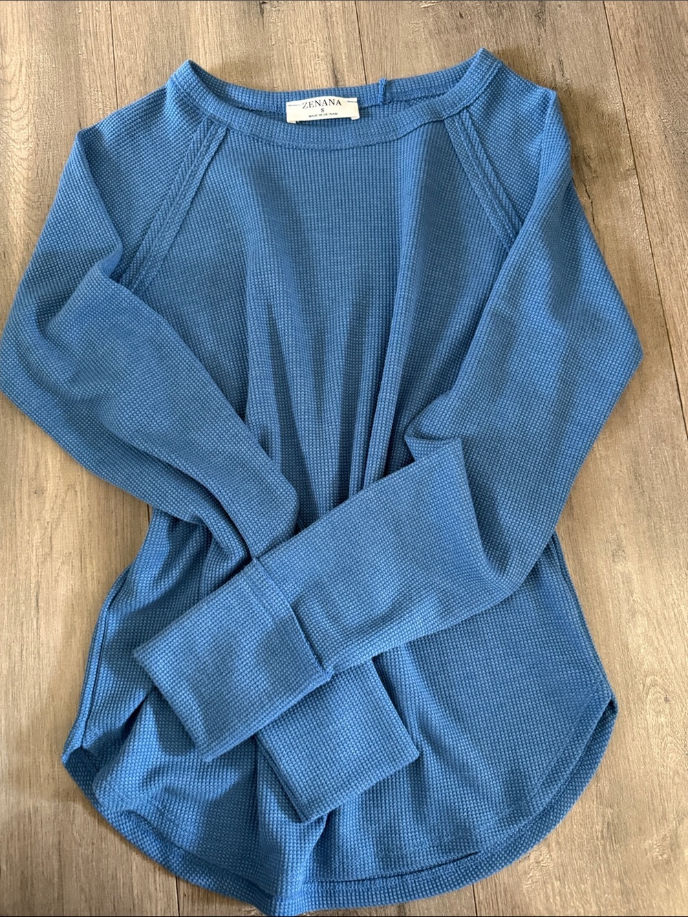 Zenana Outfitters Blue Waffle Knit Scoop Neck Sweater